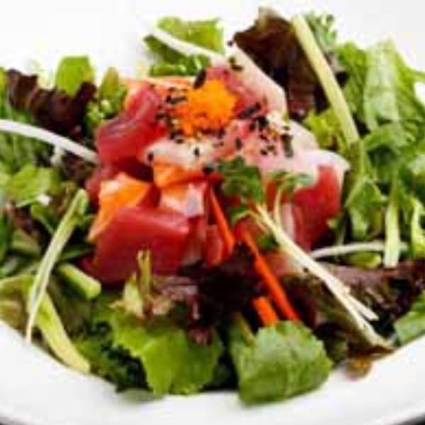 Sogo Hibachi and Sushi Lounge's fresh salad with mixed greens, tuna, salmon, and orange roe.